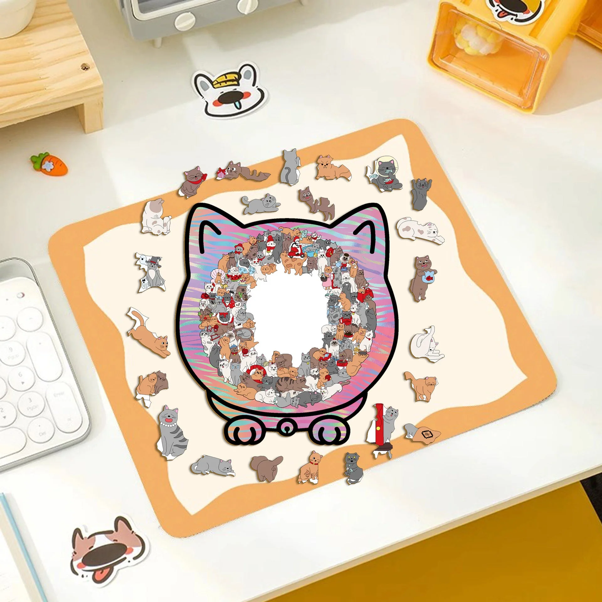 🎁49% OFF🎅135-Piece Morandi-Colored Cat Shaped Tray Wooden Jigsaw Puzzle