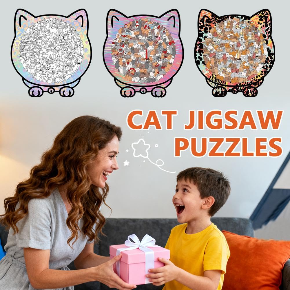 🎁49% OFF🎅135-Piece Morandi-Colored Cat Shaped Tray Wooden Jigsaw Puzzle - Image 10