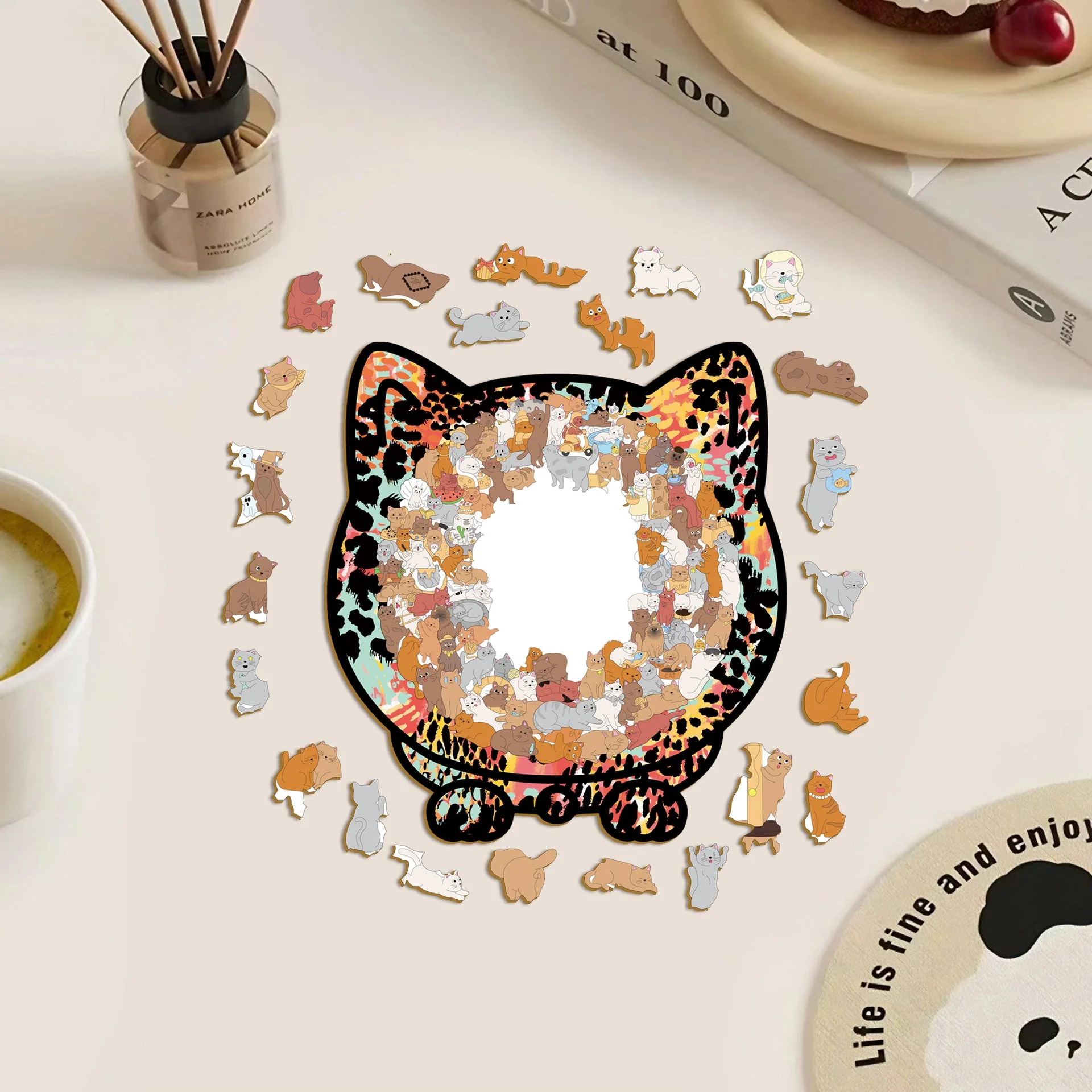 🎁49% OFF🎅135-Piece Morandi-Colored Cat Shaped Tray Wooden Jigsaw Puzzle - Image 2