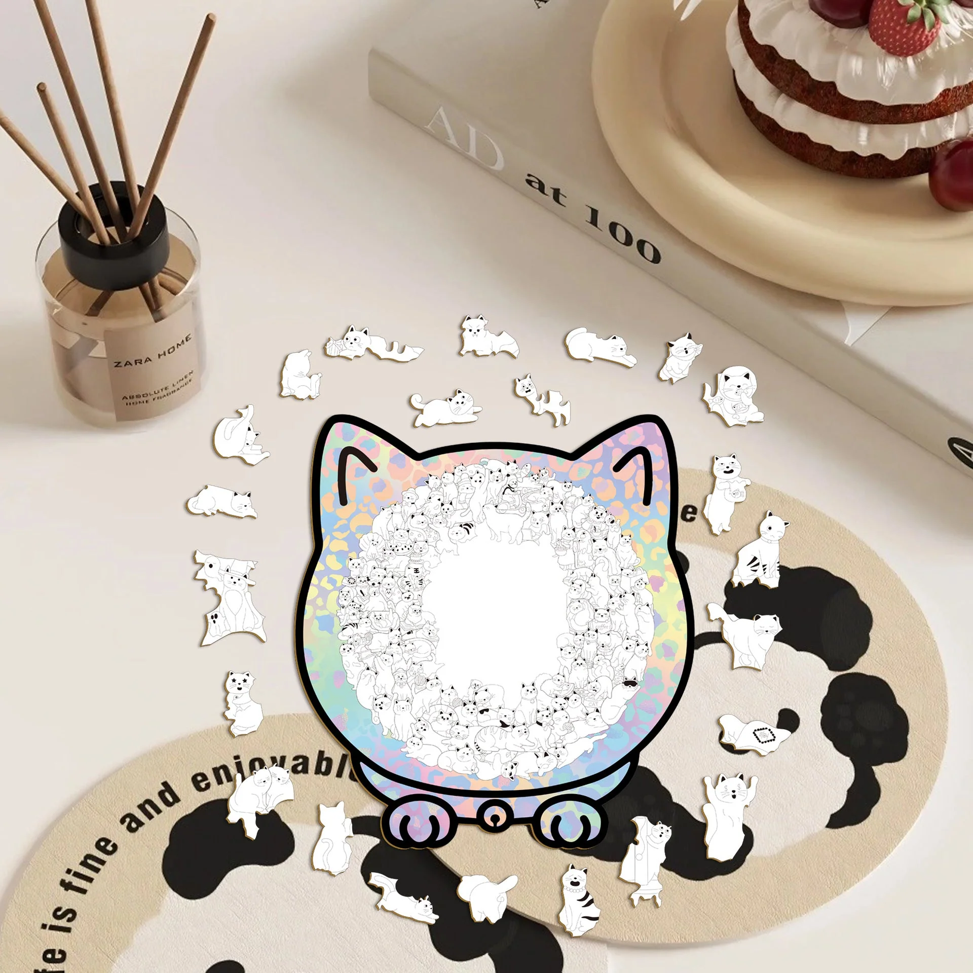🎁49% OFF🎅135-Piece Morandi-Colored Cat Shaped Tray Wooden Jigsaw Puzzle - Image 3