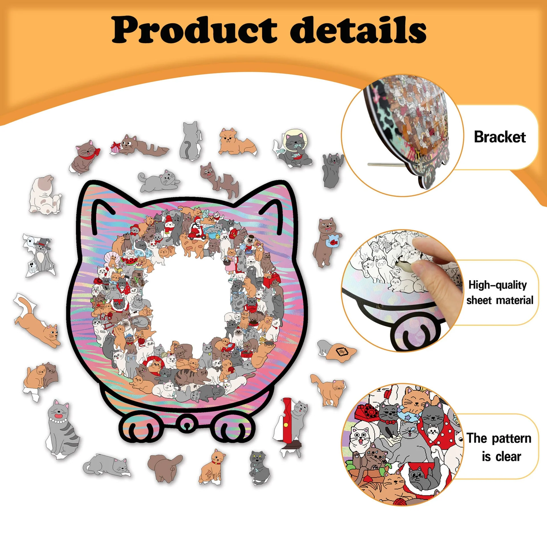 🎁49% OFF🎅135-Piece Morandi-Colored Cat Shaped Tray Wooden Jigsaw Puzzle - Image 5