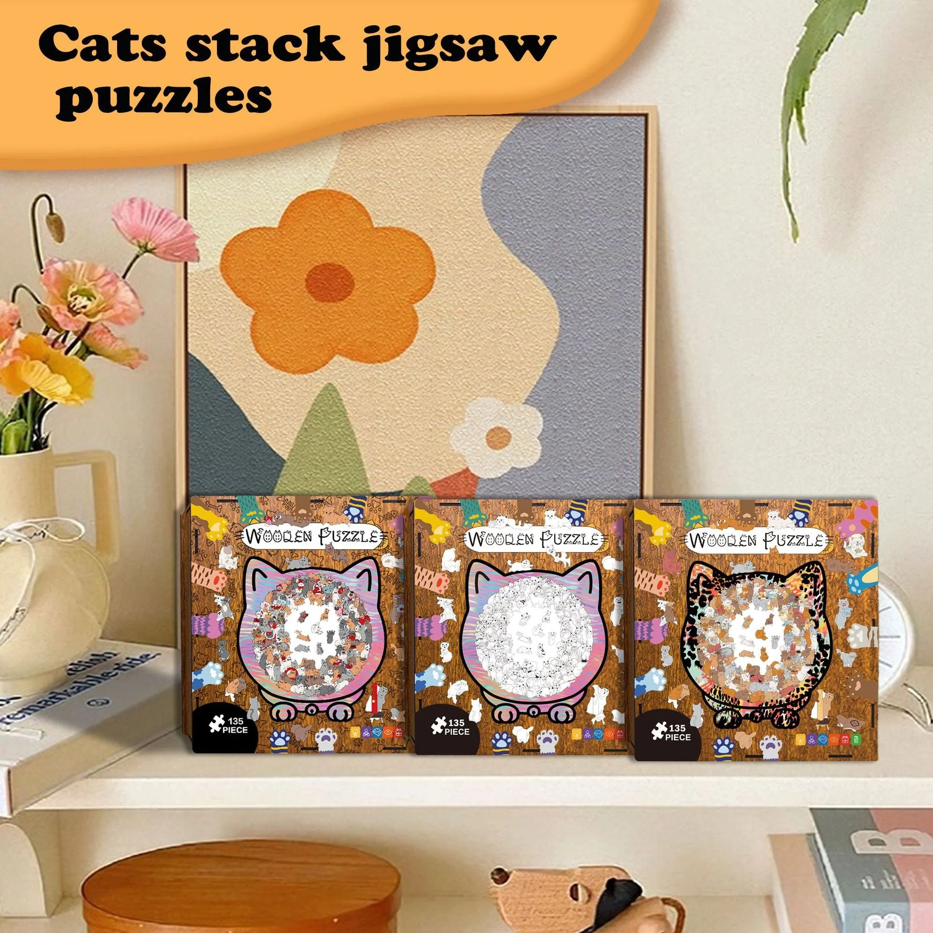 🎁49% OFF🎅135-Piece Morandi-Colored Cat Shaped Tray Wooden Jigsaw Puzzle - Image 6