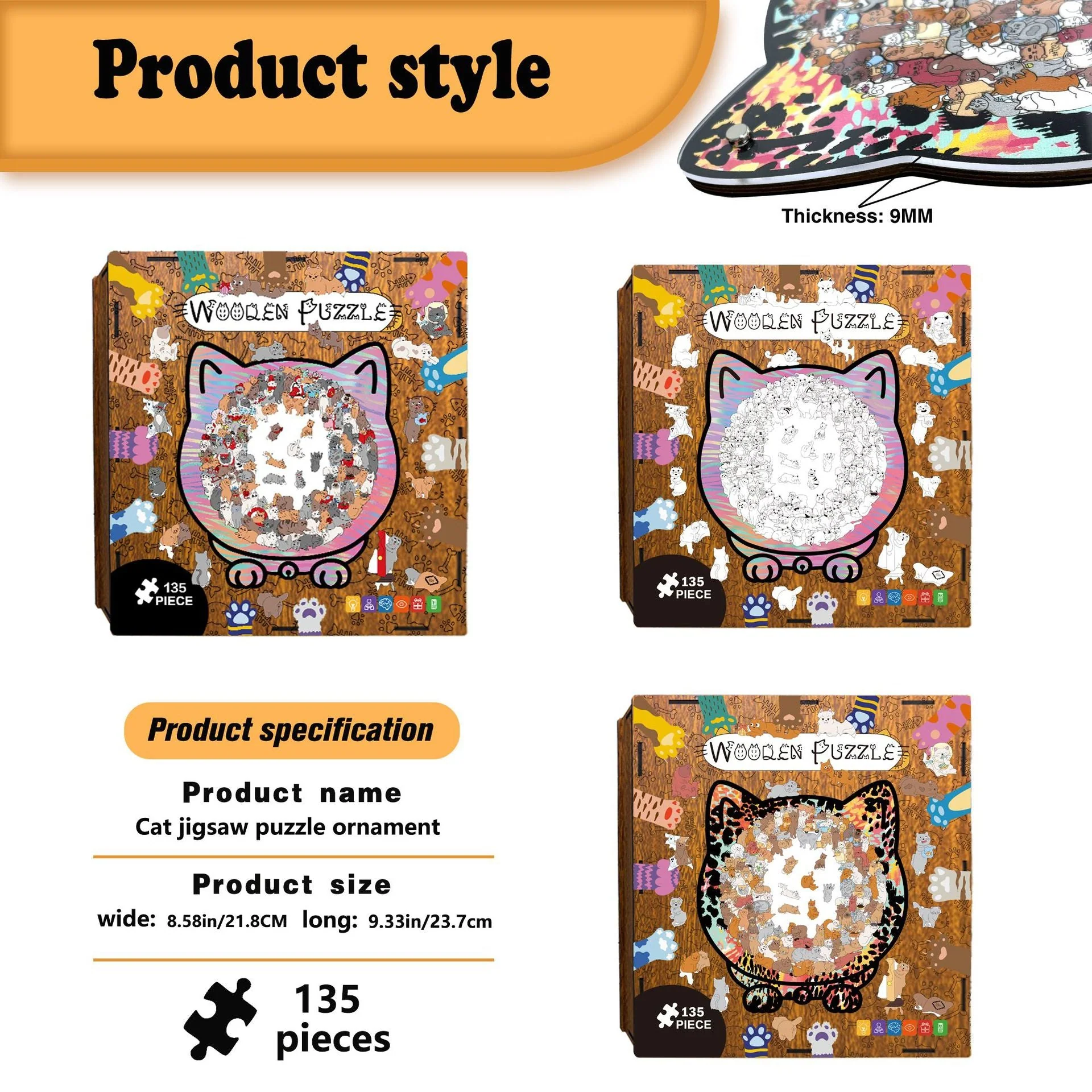 🎁49% OFF🎅135-Piece Morandi-Colored Cat Shaped Tray Wooden Jigsaw Puzzle - Image 7