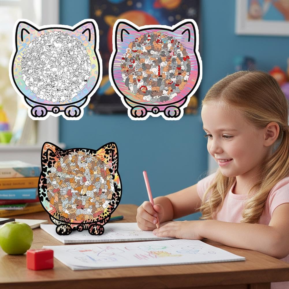 🎁49% OFF🎅135-Piece Morandi-Colored Cat Shaped Tray Wooden Jigsaw Puzzle - Image 9