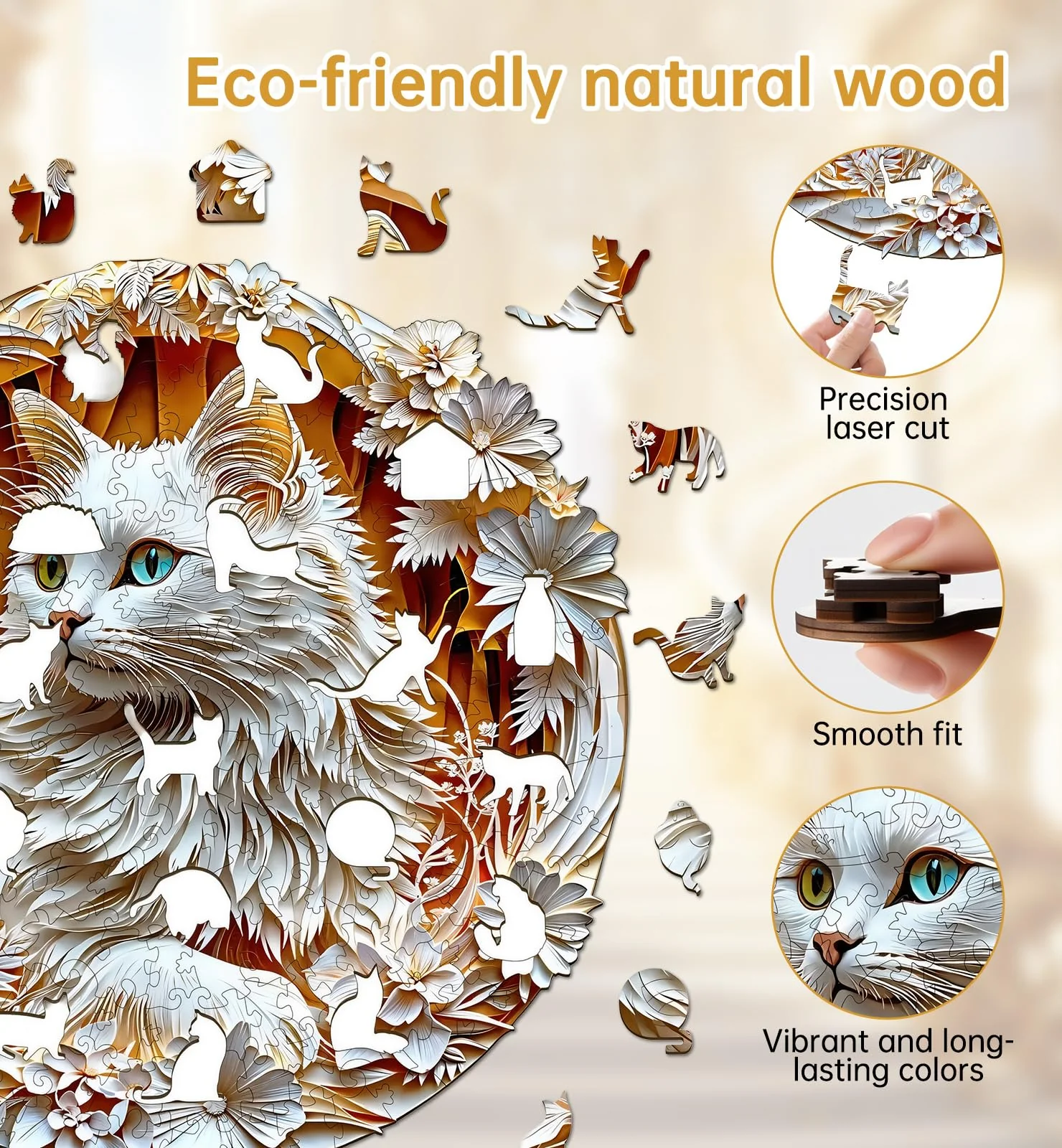 3D Cat Wooden Jigsaw Puzzle - Image 2