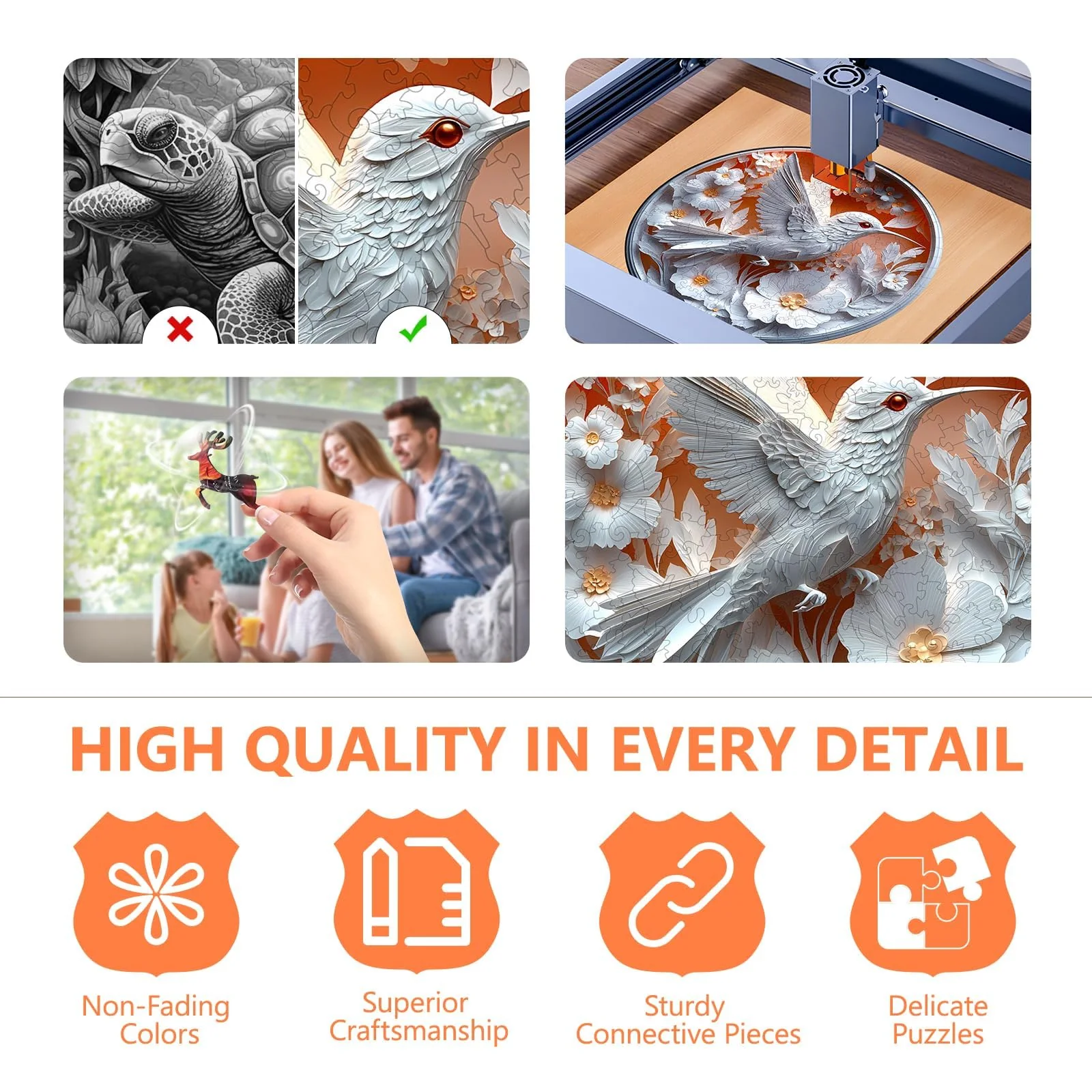 3D Hummingbird Wooden Jigsaw Puzzle - Image 4