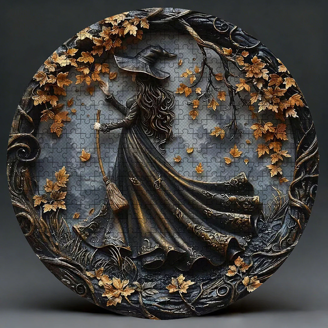 Autumn Witch Wooden Jigsaw Puzzle - Image 2