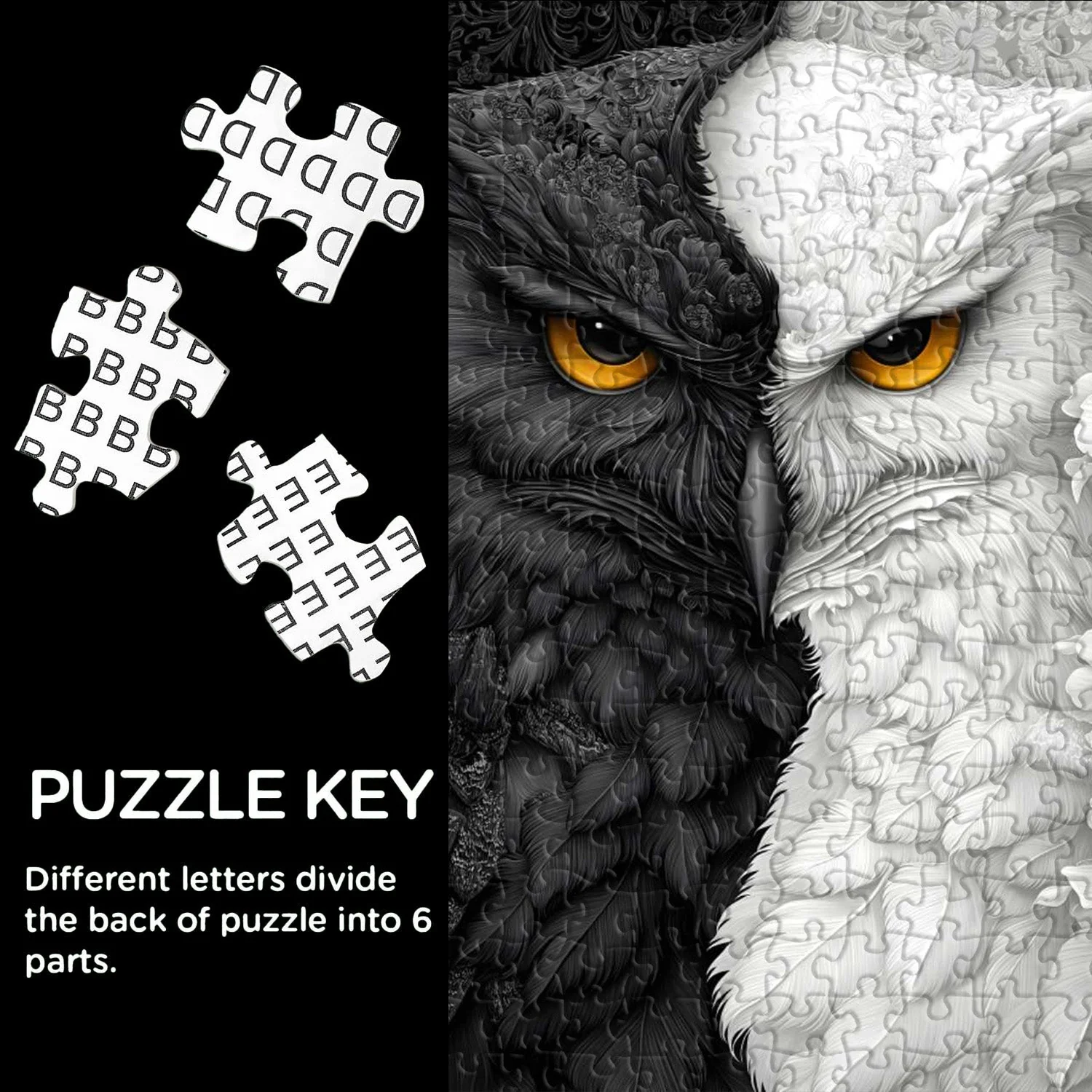 Black and White Owl Wooden Jigsaw Puzzle 1000 Pieces - Image 7