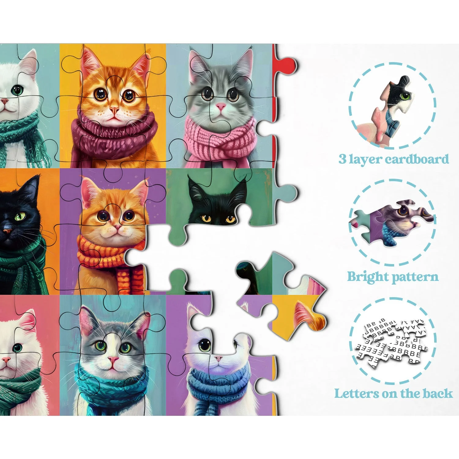 Cat Scarf Collection | 1000-Piece Wooden Jigsaw Puzzle - Image 5