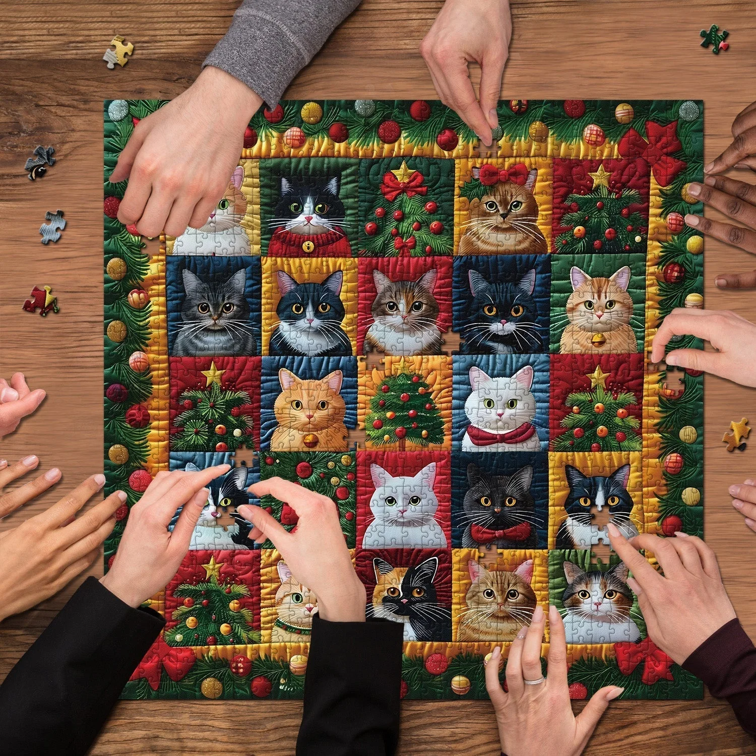 Christmas Cats Wooden Jigsaw Puzzle 1000 Pcs - Image 2