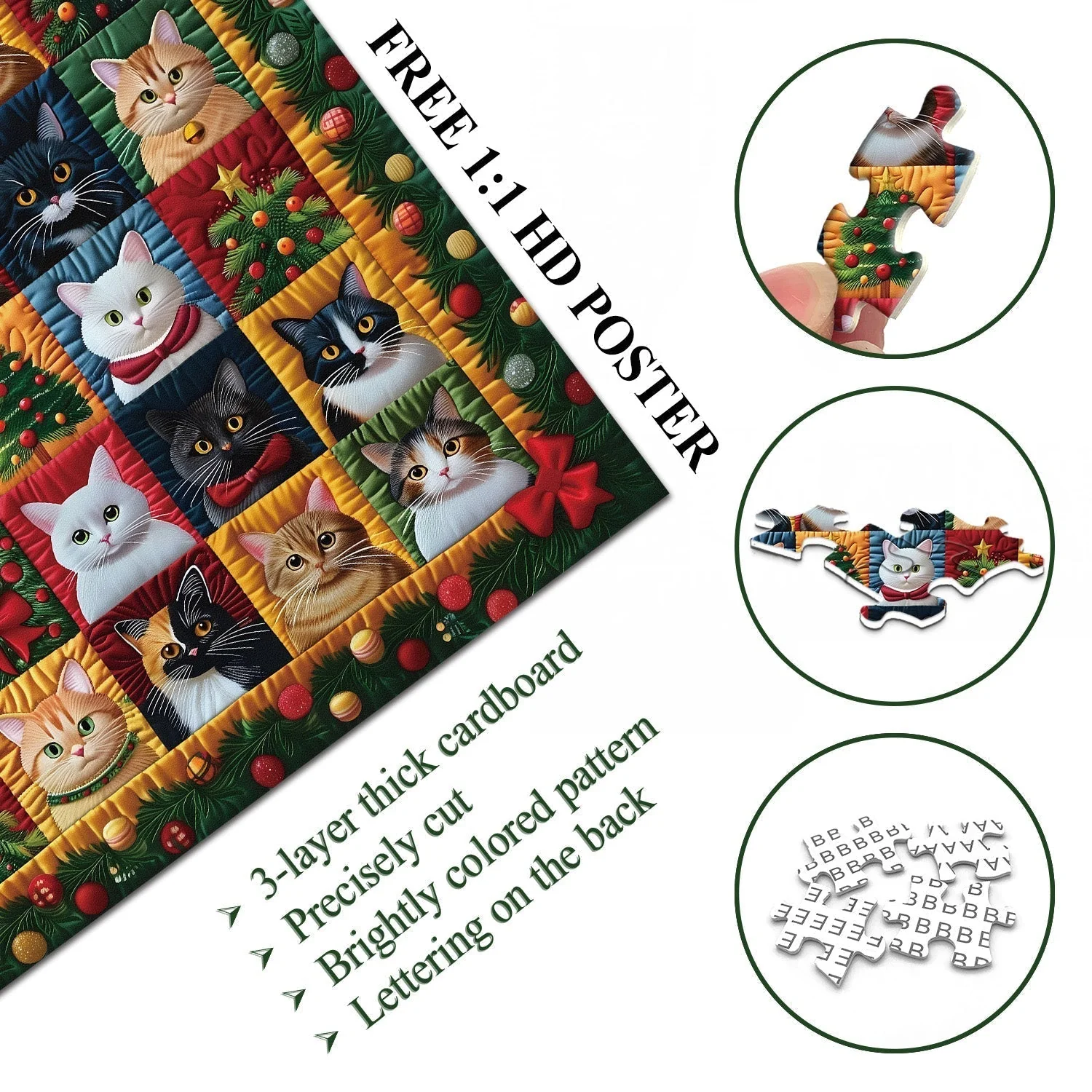 Christmas Cats Wooden Jigsaw Puzzle 1000 Pcs - Image 4