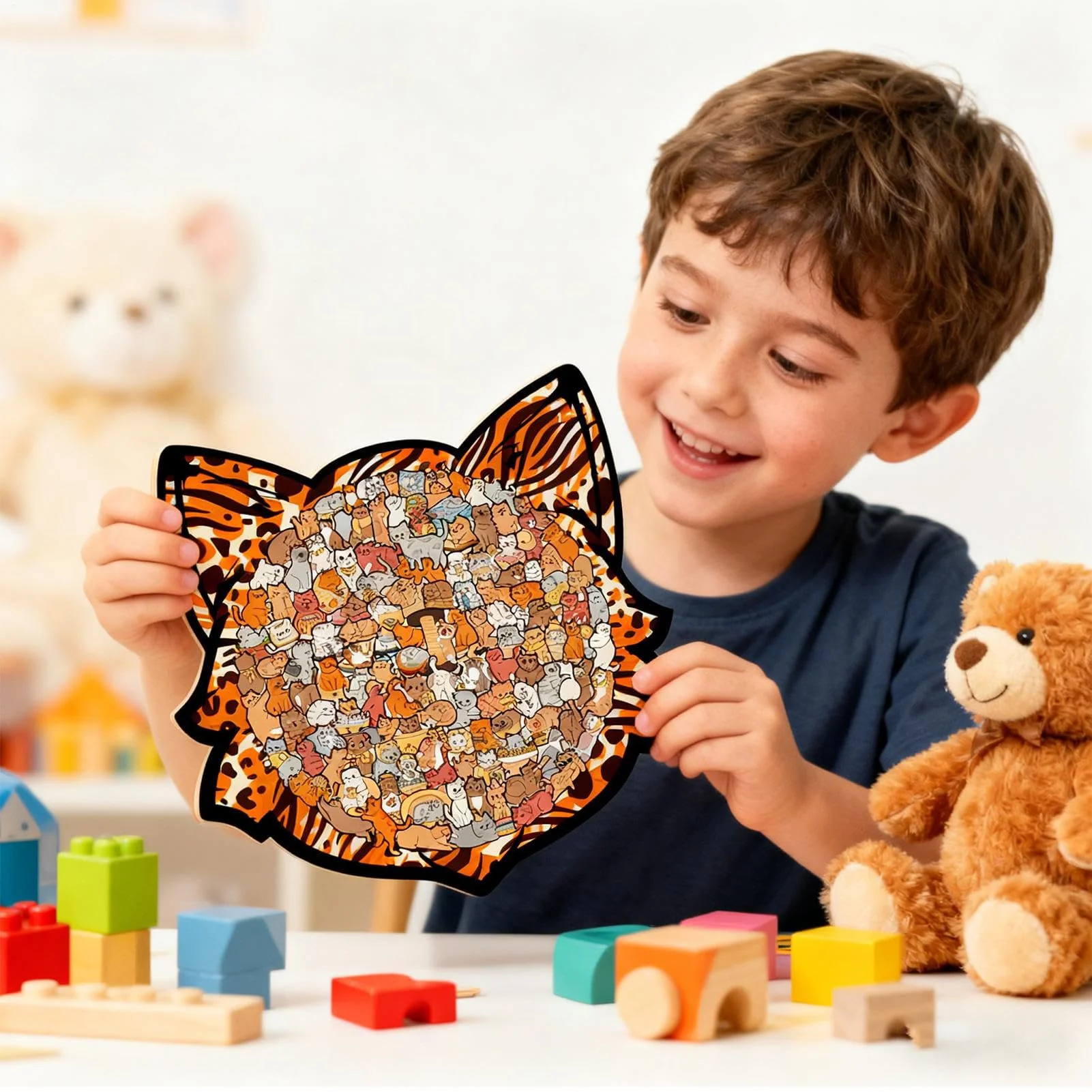 Colorful Cat-Shaped Tray Wooden Jigsaw Puzzle - Image 10