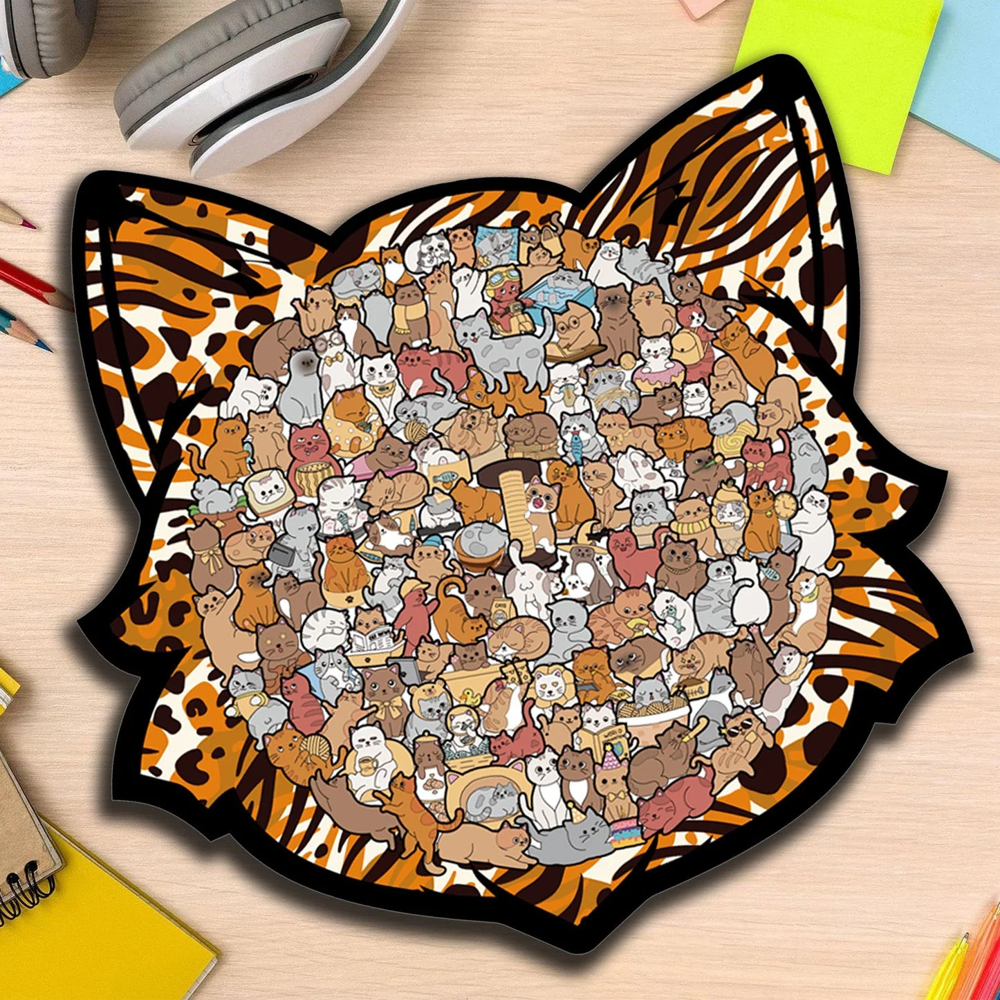 Colorful Cat-Shaped Tray Wooden Jigsaw Puzzle - Image 2