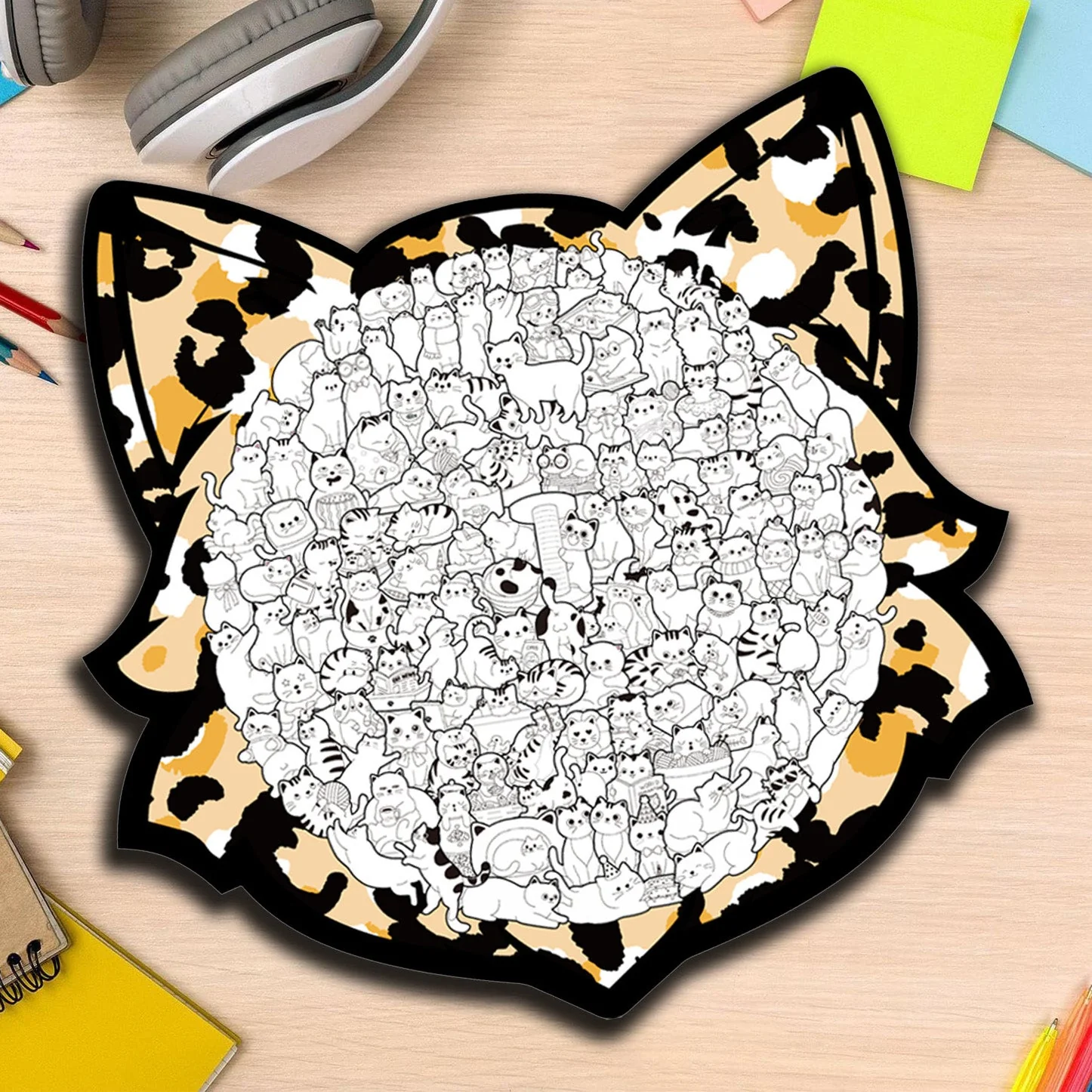 Colorful Cat-Shaped Tray Wooden Jigsaw Puzzle - Image 3