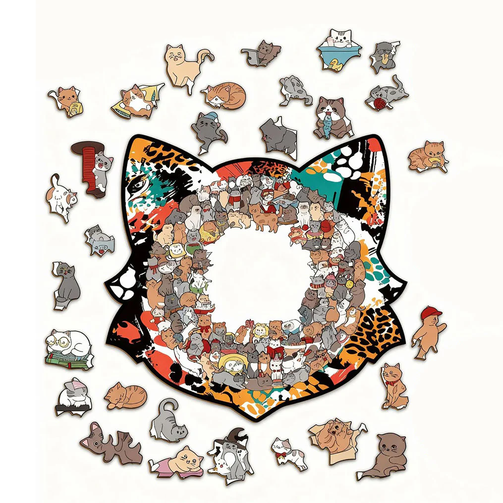 Colorful Cat-Shaped Tray Wooden Jigsaw Puzzle - Image 4