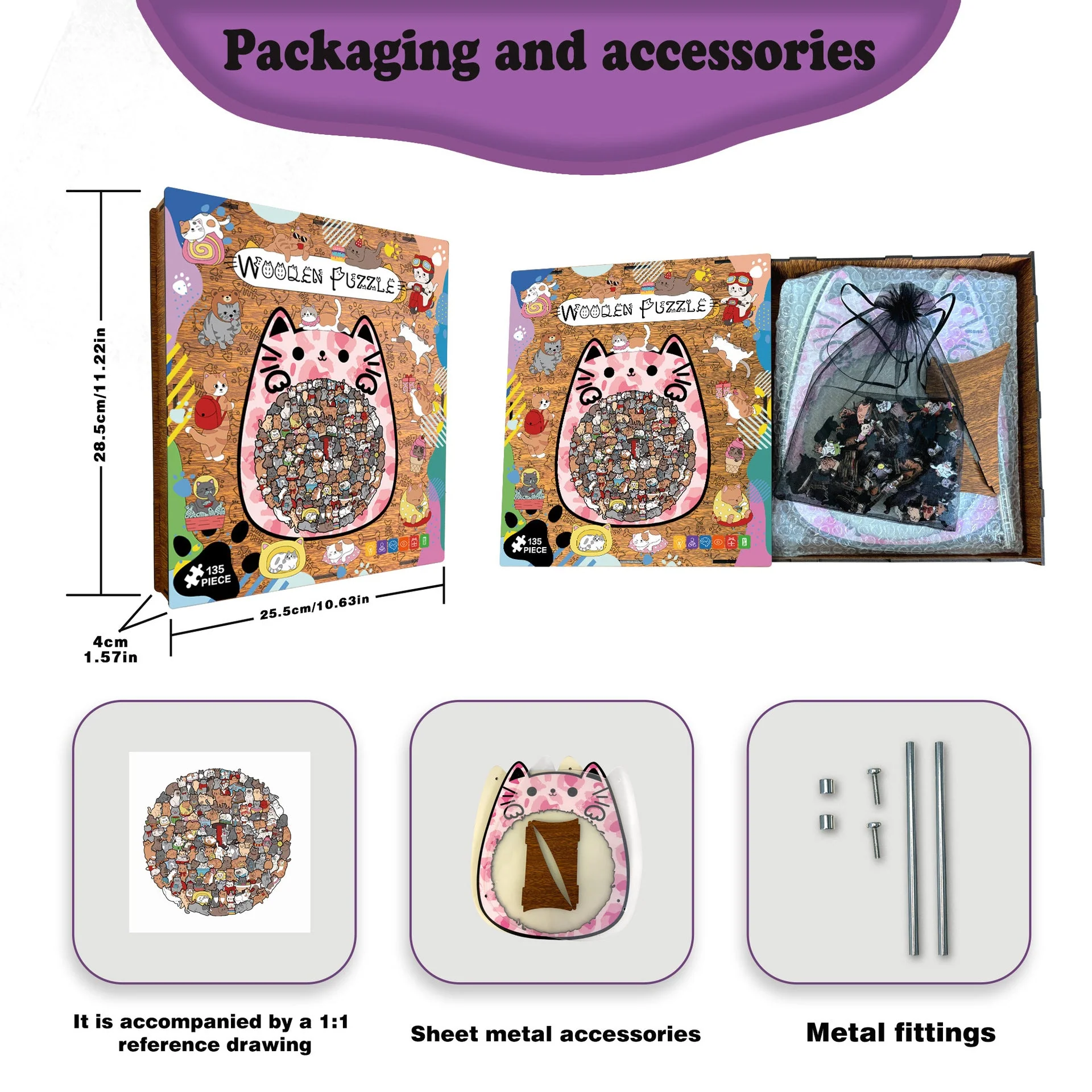 Cute Cat Shaped Tray Wooden Jigsaw Puzzle - Image 10