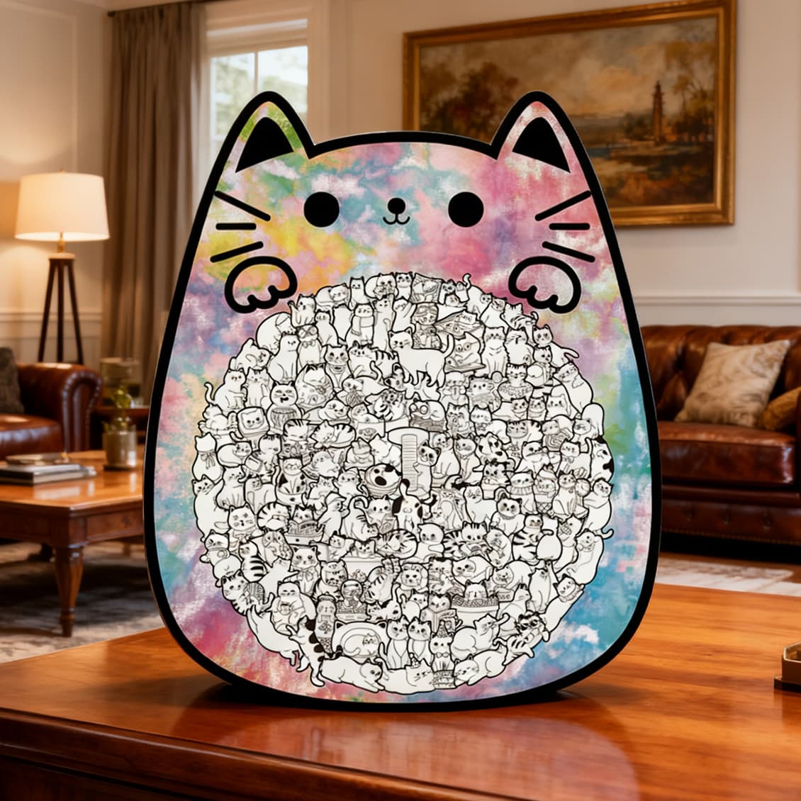 Cute Cat Shaped Tray Wooden Jigsaw Puzzle - Image 2