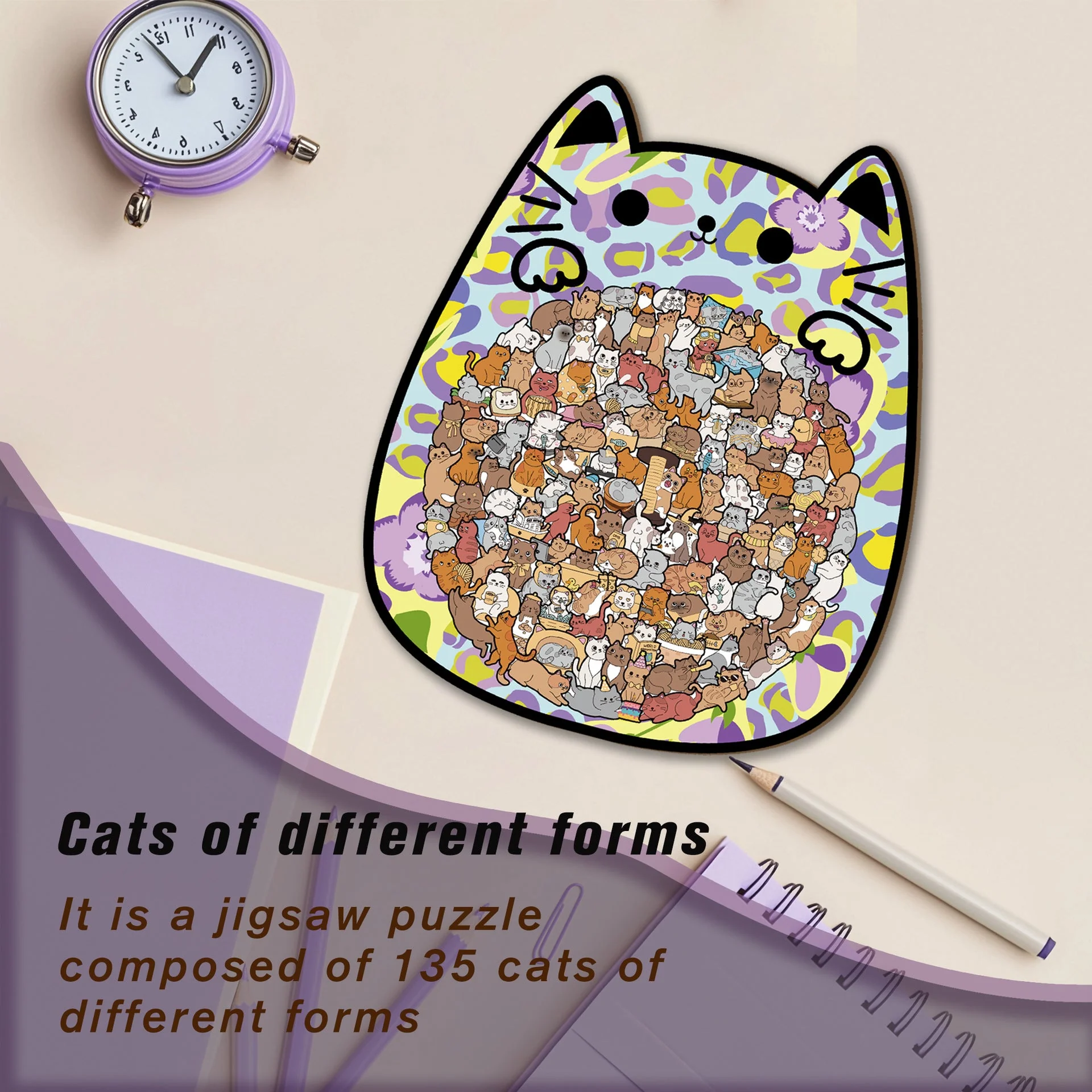 Cute Cat Shaped Tray Wooden Jigsaw Puzzle - Image 8