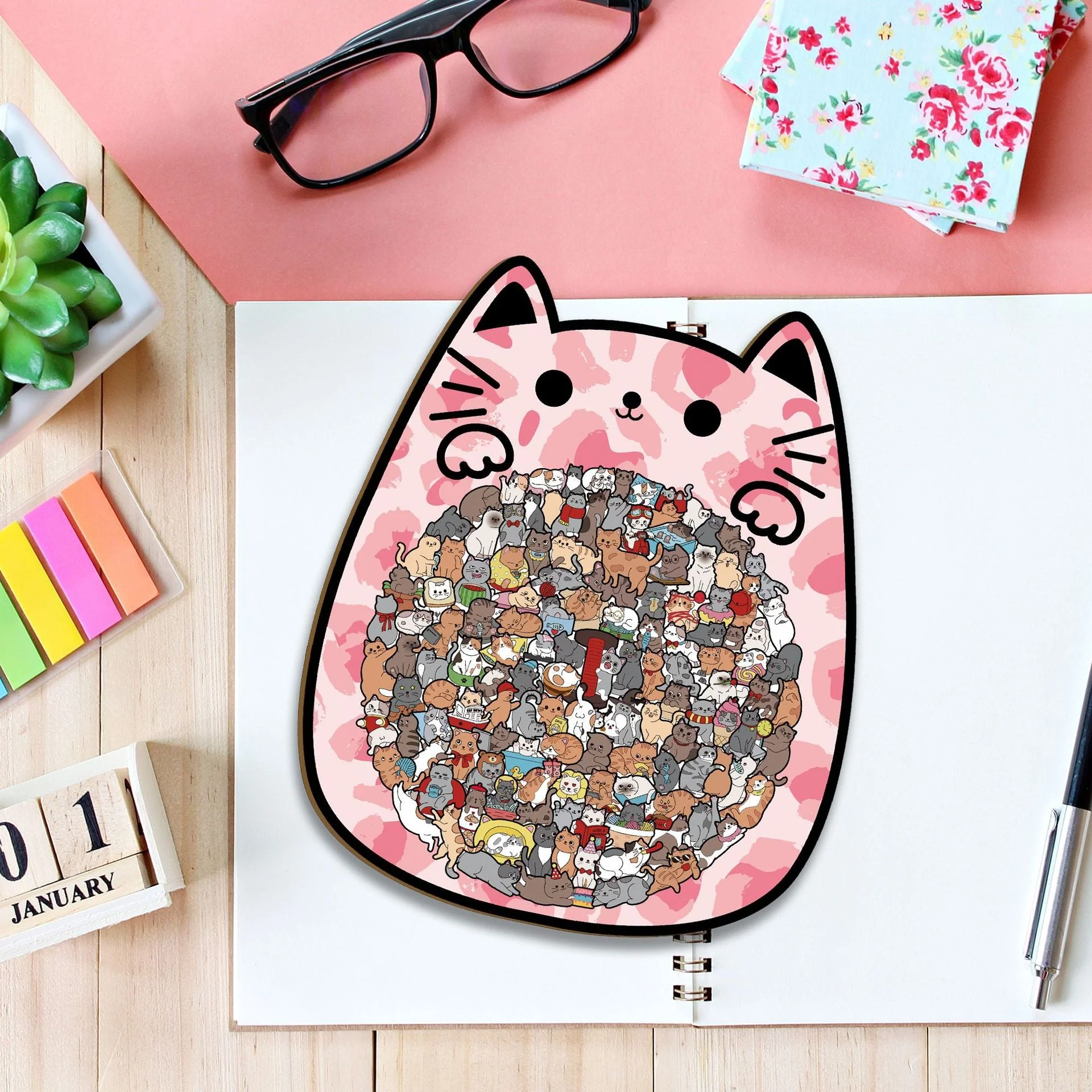 Cute Cat Shaped Tray Wooden Jigsaw Puzzle - Image 9