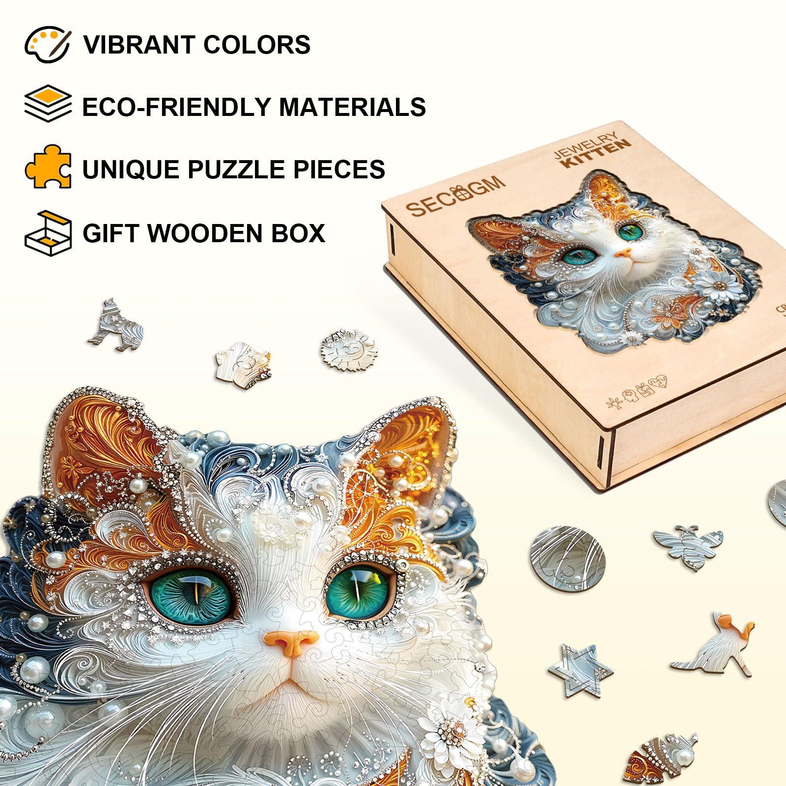 Jewelry Kitten Wooden Jigsaw Puzzle - Image 2